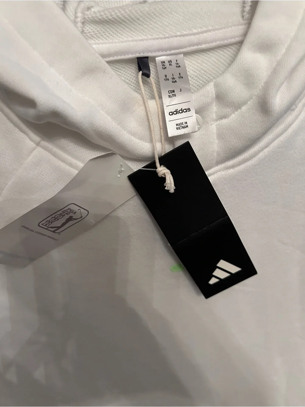 adidas White Hoodie with Neon Green Logo and Side Stripe